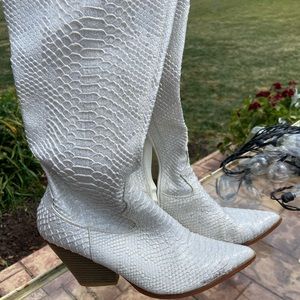Over the Knee cowboy boots - stretchy - white sparkly faux snakeskin